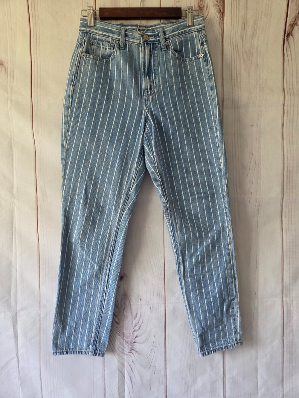 American Eagle Pinstripe Mom Jeans, Women’s 2, vintage inspired, high-waisted